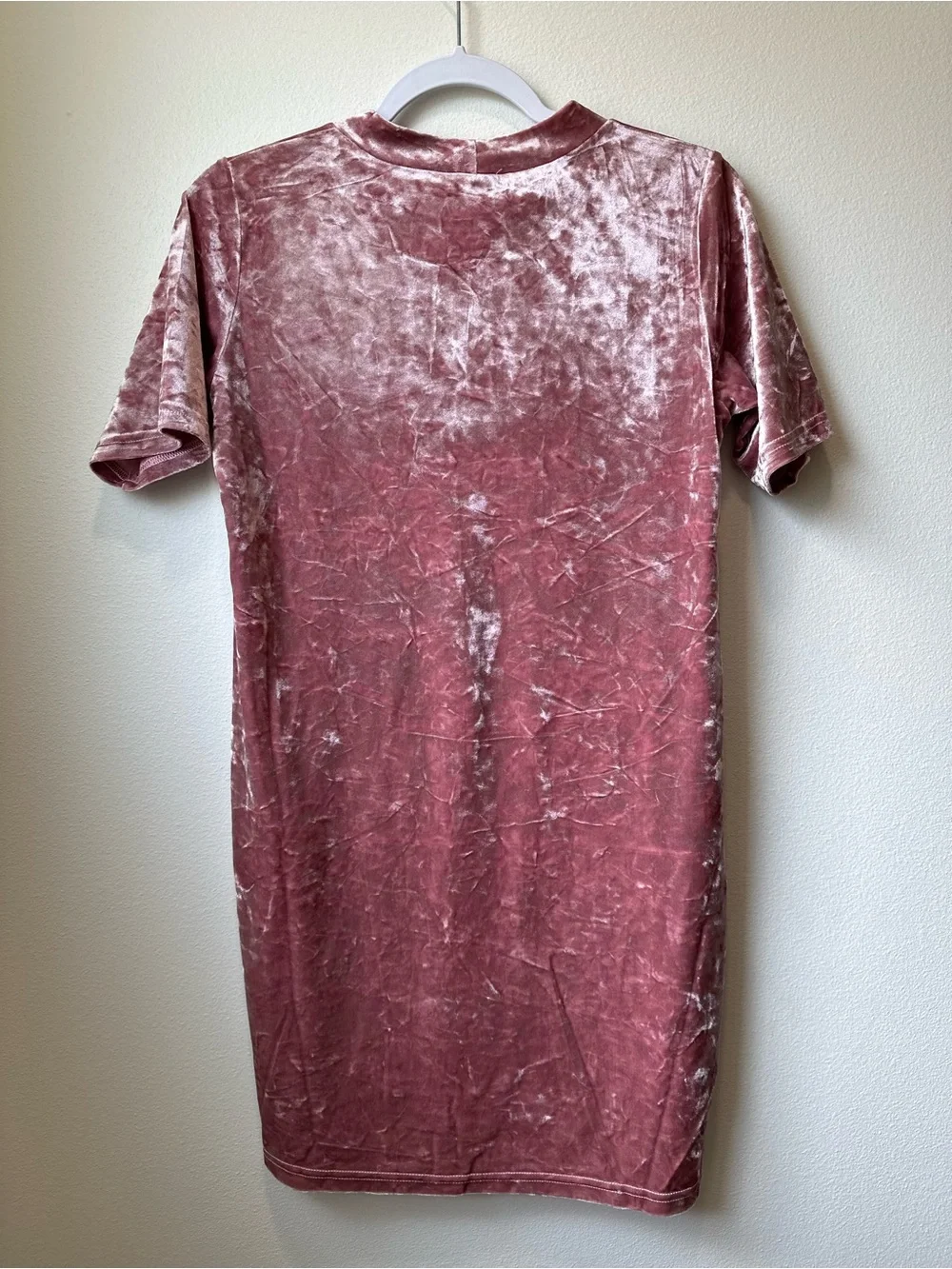 NWT Yelete Dusty Rose Crushed Velvet T-Shirt Mini Dress S